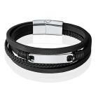 Mendes Multilayer Leren Armband voor Heren met Zilveren Coating