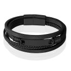 Mendes Multilayer Leren Armband voor Heren met Zwarte Coating