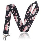 Sleutelkoord of Tassenhanger met Bloemen Print Zwart