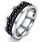 Stalen herenring met Cubaanse zwarte ketting