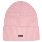 Stone Valley 100% Wol Roze Geribbelde Muts met Zwart Metalen Logo