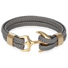 Tom Jaxon Heren armband Anker gevlochten Leer Goudkleurig Grijs