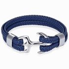 Tom Jaxon Heren armband Anker gevlochten Leer Zilverkleurig Blauw