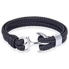 Tom Jaxon Heren armband Anker gevlochten Leer Zilverkleurig Zwart
