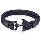Tom Jaxon Heren armband Anker gevlochten Leer Zwart