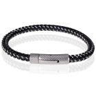 Tom Jaxon Heren armband geweven leer met Edelstaal Zilverkleurig Zwart