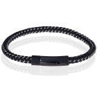 Tom Jaxon Heren armband geweven leer met Edelstaal Zwart