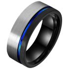 Wolfraam heren ring Groef Zilverkleurig Zwart Blauw
