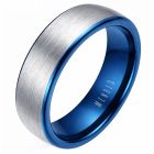 Wolfraam ring geborsteld zilver met Blauw 6mm