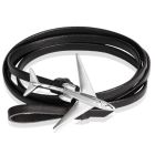 Wrap armband Heren Leer Vliegtuig Anker Zwart Zilverkleurig