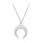 Zilverkleurige Edelstaal Dames Ketting met Maan Zirkonia Hanger