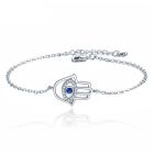 Zilverkleurige Verstelbare Dames Schakelarmband met Fatima Hand en Steentjes