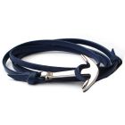 Zilverkleurige anker armband blauw leren koord
