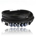 Zwarte multilayer Boho armband rondgenaaid PU leer en kralen