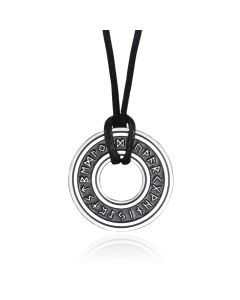 Amulet Ketting Odin - Ronde Circel met Noorse Tekens Zilver