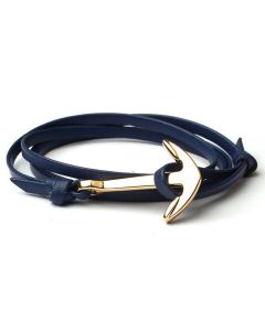 Anker armband leren koord blauw met goudkleurig