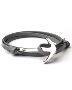 Anker armband leren koord grijs met zilver
