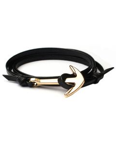 Anker armband leren koord zwart met goudkleurig