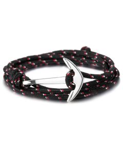 Anker armband zilverkleurig polyester koord