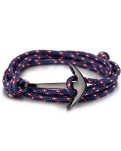 Anker armband zwart met blauw polyester koord
