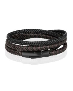 Armband Dubbel Gevlochten Leer  - Zwart Bruin