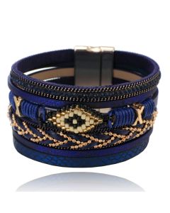 Blauwe dames armband met kristal en goudkleurige details