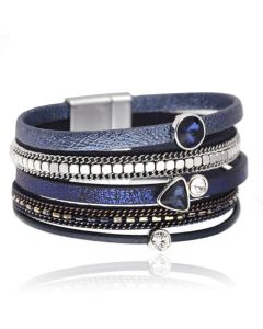 Blauwe multilayer dames armband met kristallen en kettingen