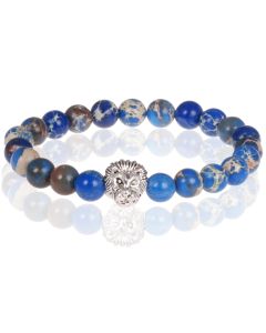 Blauwe kralen armband Natuursteen Leeuwenkop 