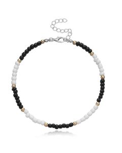Bohemian stijl Kralen Enkelbandje - Zwart Wit