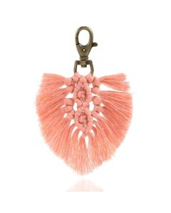 Boho Sleutelhanger Handgemaakt Geknoopt Katoen Roze met Musketon