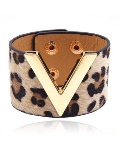 Brede Dames Armband Verstelbaar Dierenprint Goud en Bruin