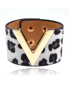 Brede Dames Armband Verstelbaar Dierenprint Goud en Wit