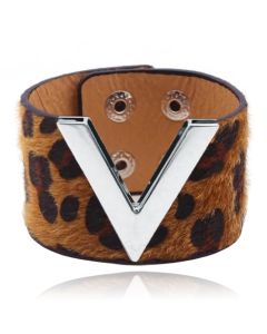 Brede Dames Armband Verstelbaar Dierenprint Zilver en Donkerbruin