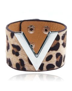 Brede Dames Armband Verstelbaar Dierenprint Zilver en Lichtbruin