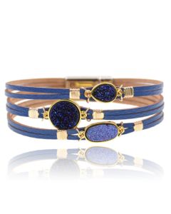 Bruin met goudkleurige leren Boho dames armband met glitter stenen