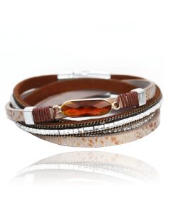 Bruine Ibiza stijl dames armband met grote steen