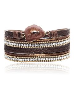 Bruine Multilayer Armband met Steen