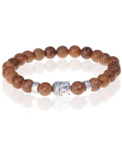 Bruine houten kralen armband zilverkleurige Buddha