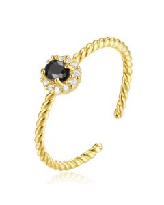 Chique Elenza Goudkleurige Ring met Zwarte Kristallen – Luxueuze Glans voor Dames