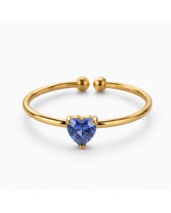 Cilla Jewels Goudkleurige Verstelbare Damesring met Blauwe Hartvormige Zirkonia