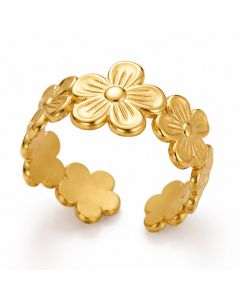 Cilla Jewels Goudkleurige Verstelbare Damesring met Brede Bloemenband