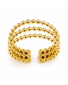 Cilla Jewels Goudkleurige Verstelbare Damesring met Drie Fijne Bolletjesbanden