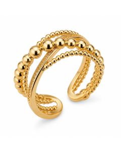 Cilla Jewels Goudkleurige Verstelbare Damesring met Gemengde Bolletjesbanden