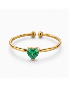 Cilla Jewels Goudkleurige Verstelbare Damesring met Groene Hartvormige Zirkonia