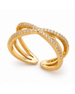 Cilla Jewels Goudkleurige Verstelbare Damesring met Kruisende Zirkoniabanden