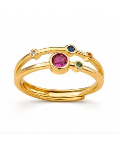 Cilla Jewels Goudkleurige Verstelbare Damesring met Multicolor Zirkonia op Drie Banden