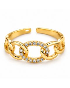 Cilla Jewels Goudkleurige Verstelbare Damesring met Ovale Schakels en Witte Zirkonia
