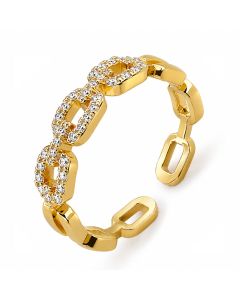 Cilla Jewels Goudkleurige Verstelbare Damesring met Rechthoekige Schakels en Witte Zirkonia