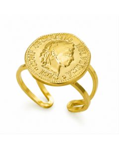 Cilla Jewels Goudkleurige Verstelbare Damesring met Rond Muntmotief