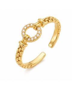 Cilla Jewels Goudkleurige Verstelbare Damesring met Rond Schakelmotief en Witte Zirkonia